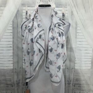 Terracotta New York Gray Blue Whale Whales Large Square 100% Silk Scarf NWT